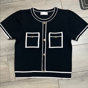 Elegant Kids Black Button Down Shirt with White Accents